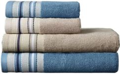 Glorio Luxurious 4 Towels Set -Exquisite Bamboo Cotton Essence - Antibacterial Towels Set with Hygiene Technology-Highly Absorbent Soft Bathroom Towels -Quick Dry Bath Sheet (Coffe Blue, Stylish line)