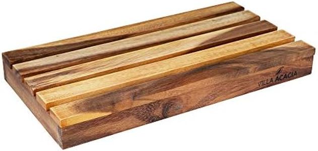 Villa Acacia Wood Bread Board - 12 x 7 in Handcrafted Wooden Cutting Board Slicer Tray with Handle﻿ Medium