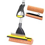 Yocada Sponge Mop Home Commercial Use Tile Floor Bathroom Garage Cleaning with Total 2 Sponge Heads Squeegee and Extendable Telescopic Long Handle 42.5-52 Inches Easily Dry Wringing