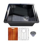 Davivy 15 Inch Black Kitchen Sink, 15x19 Inch Single Bowl Undermount Bar Sink with Single Track, Black Stainless Steel Bar Prep Sink with Multiple Accessories