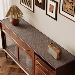Sideboard Buffet Cabinet Cover, Super Absorbent Mat for Wood Buffet Table, Anti-Slip Top Protector for Coffee Bar Cabinet, Table Pad for Kitchen,Dining Room (Black/Brown, 15.7''X66'')