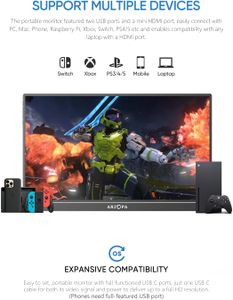 ARZOPA 15.6" FHD Portable Monitor – IPS, USB-C & HDMI, Kickstand