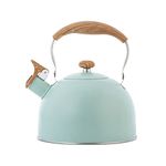 Nuscen Whistling Tea Kettle for Stovetop, 2.5 L/2.6 Quart Stainless Steel Tea Pots, Water Kettle with Wood Pattern Folding Handle, Whistle Kettle for Tea Coffee Electric Ceramic heaters (Light Cyan)