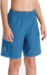DEVOROPA Youth Boys Athletic Running Shorts Lightweight Quick Dry Sports Workout Gym Hiking Shorts Zip Pockets UPF 50+ Gray Blue L