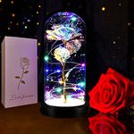 Galaxy Rose Flower Gifts, Colorful Artificial Flower Rose Gift with Light Gifts for Women in Glass Dome for Mother's Day,Anniversary,Birthday,Wedding,Gift for Her,Graduate,Graduation Gift,Christmas