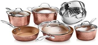 GOTHAM STEEL 2304 Hammered Collection – 10 Piece Premium Cookware Set with Triple Coated Nonstick Copper Surface, Oven, Stovetop & Dishwasher Safe