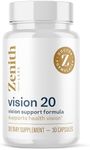 Zenith Labs Vision 20 Eye Vitamin & Mineral Supplement - Contains Clinically Proven LuteMax 2020 - Lutein, Gingko Biloba, Zeaxanthin and Bilberry to Support Dry Eye, Eye Strain, & Vision Health