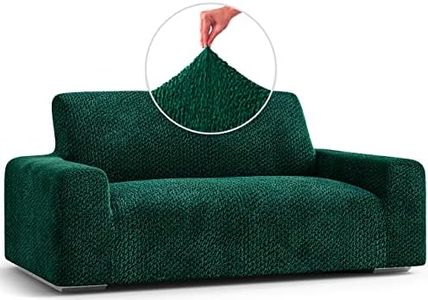 PAULATO BY GA.I.CO. Loveseat Slipcover - Oversized Chair Cover - Stretch Couch Cover - Cushion Love Seat Sofa Cover - Fabric Slip Cover - 1-Piece Form Fit Protector - Velvet Collection - Emerald Green
