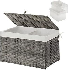 Greenstell Storage Basket with Lid, 65L Handwoven Large Shelf Basket with Cotton Liner and Metal Frame, Foldable & Easy to Install, Storage Box Basket Bin with Handle for Bedroom, Laundry Room