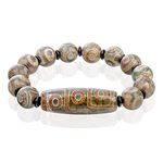 ZenBless Dzi Beads Tibetan Bracelet Mala Beads Feng shui Buddhist Meditation Amulet Three Eyes Nine Eyes Dzi Bead Necklace Bracelet Good Luck Gifts for Women Men, One Size, Stone, Agate