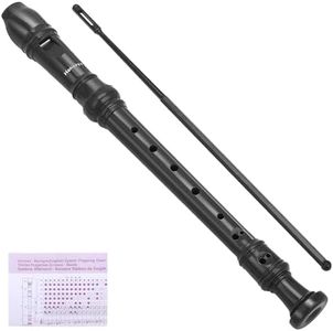 Hanaoyo Soprano Recorder Instrument German Style C Key 8 Holes, Recorder Instrument for Beginners School Student with Cleaning Rod, Fingering Chart (Black)