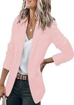 BOFETA Women's Long Sleeve Blazer One Button Solid Color Pocket Jacket Blazer Notched Collar Coat, Pink, Medium