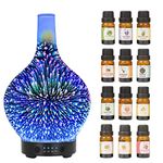 Essential Oil Diffuser 120ml Diffusers for Home 3D Glass Essential Oil Diffusers Cool Mist Aroma Diffuser, Whisper Quiet Humidifier, Waterless Auto Shut-Off for Home Office Yoga SPA