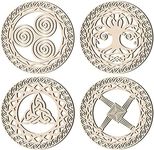 Peryiter Celtic Symbol Wall Decor 4 Pcs Celtic Cross Knot Triple Spiral Symbol Wood Sign Wood Sacred Wall Art Wooden Wall Art Decor Irish Blessing Wall Decor Nordic Wall Hanging(Wood Color)