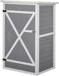 Outsunny Garden Shed Wooden Garden Storage Shed Fir Wood Tool Cabinet Organiser with Shelves 75L x 56W x115Hcm Grey