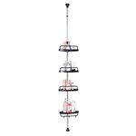 BAOYOUNI 4-Tier Shower Corner Caddy Tension Pole Adjustable Bathroom Shelf Floor to Ceiling Storage Rack Organizer Holder - No Drilling - Black