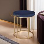 JUMBO CRAFTS Round Metal Sitting Stool Pouffes/Office Stool/Ottoman Stool for Living Room, Bedroom, Hallway Sofa Furniture - Puffy Footrest Stool - Blue