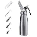 Navaris Whipped Cream Dispenser - 1 Pint (500ml) Aluminium Handheld Whipping Cream Maker Set with 3 Stainless Steel Tips - For Use with N20 Chargers