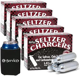 Number 1 In Service MrFizz Leland Co2 Cartridges Soda Chargers, 8 Gram Seltzer Food Grade Cartridge Compatible with 1 Liter Soda Siphons like iSi Liss and Mosa, with Soda Can Holder, 50 Cartridges