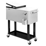 VINGLI 80 Quart Rolling Ice Chest Portable Patio Party Bar Drink Cooler Cart with Shelf Beverage Pool with Bottle Opener (Stainless Steel)
