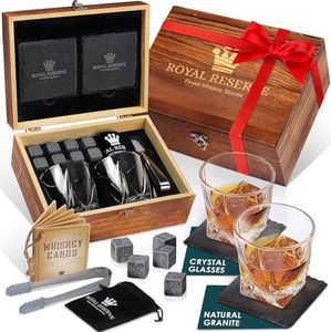 Royal Reserve Whiskey Glasses Set of 2 with Whiskey Stones & Coasters – Whiskey Set Gifts for Men – Valentines Day Gifts for Him Dad Boyfriend