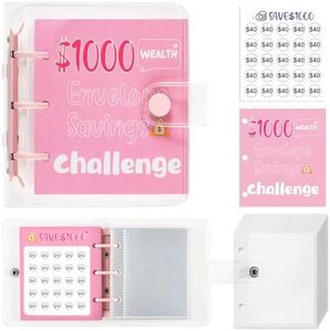 Drawelry Mini Money Saving Binder, 25 Cash Envelopes Money Saving Challenge Binder $500 $1000, Portable Savings Book Envelopes Stickers for Budgeting Planner Christmas Birthday Gift (Pink, $1000)