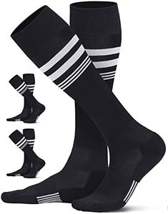 CS CELERSPORT 3 Pack Soccer Socks for Youth Kids, Men and Women Sport Softball Socks with Cushion, 3 Pairs Black/White, Large