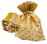 3A FEATURETAIL Fabric 17Cm X 24Cm Large Polka Dot Drawstring Bags Pouches Potli For Gift Wedding Jewelry Packaging Bridal Favors For Women (10Pc Set, Cream Color With Golden Dot)