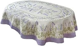 Home Bargains Plus Provence Oval Tablecloth, 60 x 102 Inch, Holiday Blanchard Field of Lilacs, Wrinkle and Stain Resistant Fabric Table Cover for Dinner Parties and Banquet