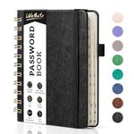 WEMATE Spiral Password Book with Alphabetical Tabs, Small Password Keeper Book for Seniors, Internet Password Notebook Hardcover Password Journal logbook – 4.7''x 6'' (Black)