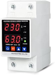 DEWIN Home Surge Protection DIN Rail and Low Voltage Protection, Adjustable Surge Protection and Undervoltage Protection with Double Display Overcurrent Protection Device 2P 63A 230V