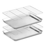 Fire More Baking Sheet with Rack Set (2 Baking Pans + 2 Baking Racks), Stainless Steel Cookie Sheet & Cooling Rack, Nonstick Baking Tray, Non Toxic & Heavy Duty & Easy Clean, Size 16 x 12 x 1 Inch