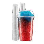 Clear Cups with Lids / 10 oz. Clear Plastic Cups with Lids/Clear Disposable Cups/Ice Coffee Cups & Bubble Boba Tea Cups/Cup with Lid for Cold Drinking & Smoothie Pack of 50