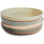 Mora Ceramic Flat Pasta Bowl Set of 4-35oz, Microwave Safe Plate with High Edge for Kitchen and Eating, Large Wide Bowls/Plates for Serving Dinner, Salad, etc- Neutrals