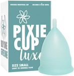 Pixie Menstrual Cup - Includes Ebook Guide, Cleaning Wipes, Lube, & Storage Bag - Number 1 for Most Active Reusable Period Cup - Tampon and Pad Alternative - Buy One We Give One (2X - Small)