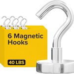 Neodymium Magnet Hooks - Heavy Duty Strong Magnetic Hooks for Cruise, Fridge, Wall, Kitchen, and Garage, Powerful Magnets with Hooks for Hanging, Bathroom, Ceiling, Van, and Grill (6, 40)