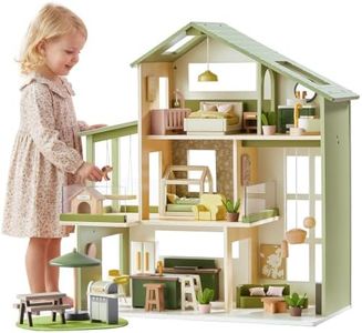 Tiny Land Wooden Doll House, Modern Family Dollhouse with Realistic Design