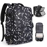 Travel Backpack for Women Men Business Laptop Backpack Fits 14 Inch Airline Cabin Bag Carry On Backpack Water Resistant with USB Charging Port Shoe Pouch Casual Daypack Weekend Overnight Black Leaves