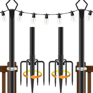 AILBTON 2 Pack 10Ft String Light Poles,Light Poles for Outside String Lights,Outdoor Light Poles with Fork,Metal Poles Stand for Patio,Backyard,Deck