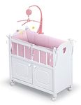 Badger Basket White Doll Crib with Cabinet/Bedding/Mobile/Wheels (fits American Girl dolls)