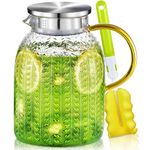 Water Pitcher, 1.8 L Glass Pitcher with Lid, Heat Resistant Glass Jug Juice Jug, Iced Tea Pitcher Juice Pitcher for Fridge, Glass Water Carafe for Milk, Cold or Hot Beverages, Easy Clean Water Jug