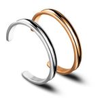 Hair Tie Bracelet High Polishing Stainless Steel Grooved Cuff Bangle for Women Girls (Silver+Rose Gold)