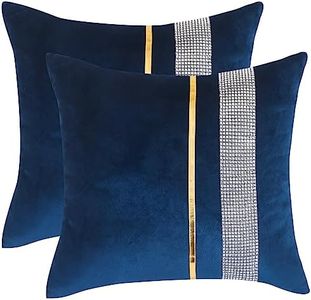 Tosleo Navy Blue Velvet Throw Pillow Covers 18x18 Inch Pack of 2 with Shining Diamonds Striped Gold Leather Decor Couch Luxury Pillow Cases for Wedding Living Room Bedroom Sofa Bed Cushion Cover