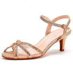 Womens Diamante High Heel Mules Ladies Bridal Wedding Shoes Evening Party Prom Occasion Heeled Strappy Sparkly Dress Sandals Ankle Strap Fashion Heels Shoes Rose Gold Glitter