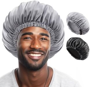 Lolalet 2 PCS Bonnet for Men, Hair Silk Bonnets for Sleeping Mens Adjustable Satin Night Cap for Dreadlocks Afro Braids Curly -Black & Grey