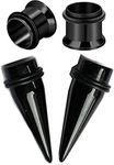 blue palm jewelry Pair of Black Steel Single Flare Tunnels and Black Acrylic Tapers Stretching Kit Large Sizes E557, Acrylic,Steel