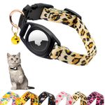 HSIGIO Airtag Cat Collar, GPS Cat Collar with Apple Air Tag Holder and Bell, Safety Elastic Band Cat Tracker Collar for Girl Boy Cats, Kittens and Puppies, Brown Leopard, S