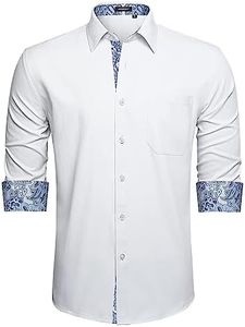 HISDERN Camisas Blancas para Hombre Camisa de Vestir de Trabajo de Negocios de Ajuste Regular Camisas de Manga Larga de Negocios Formales con Bolsillo