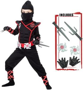 Ninja Costume for Boys Halloween Luxury Costume Red Dragon Ninja Muscle Costume for Kids