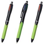 3 x BIC 4-Colour Retractable Ballpoint Pens with Ergonomic Grip & Stylus, 0.4mm Nib, Black, Blue, Red & Green Ink Colours (OEM Packed - Non-Retail Packaging)